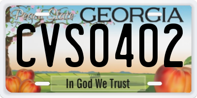GA license plate CVS0402