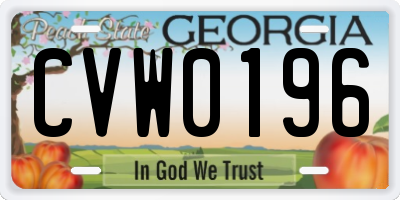 GA license plate CVW0196