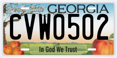 GA license plate CVW0502