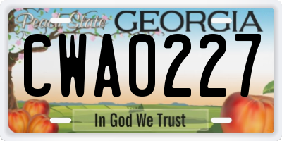 GA license plate CWA0227