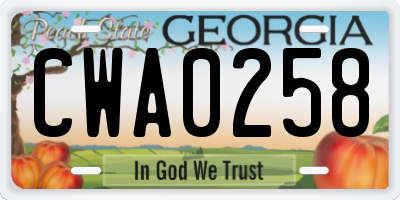 GA license plate CWA0258