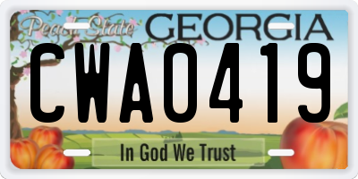 GA license plate CWA0419