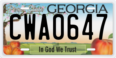 GA license plate CWA0647