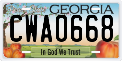 GA license plate CWA0668