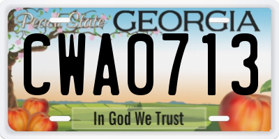 GA license plate CWA0713