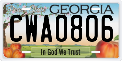 GA license plate CWA0806