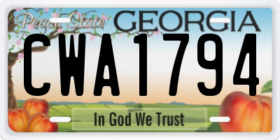 GA license plate CWA1794