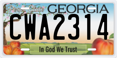 GA license plate CWA2314