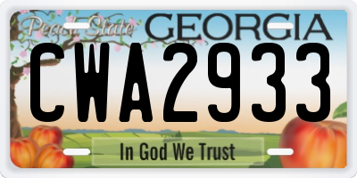 GA license plate CWA2933