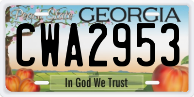 GA license plate CWA2953