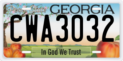 GA license plate CWA3032