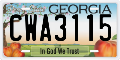 GA license plate CWA3115