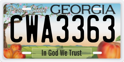 GA license plate CWA3363