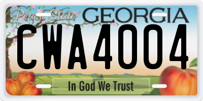 GA license plate CWA4004
