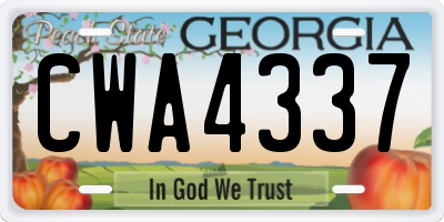 GA license plate CWA4337