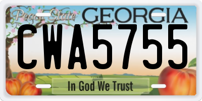 GA license plate CWA5755