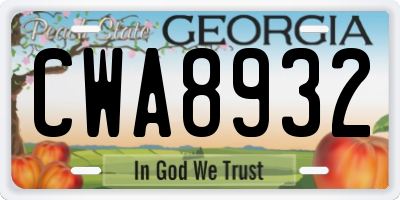 GA license plate CWA8932