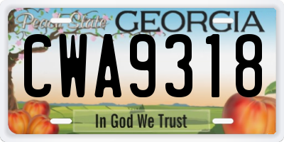 GA license plate CWA9318