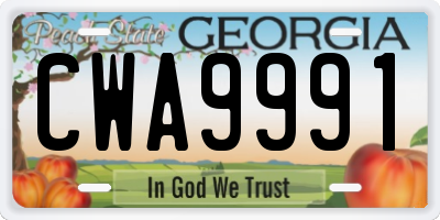 GA license plate CWA9991
