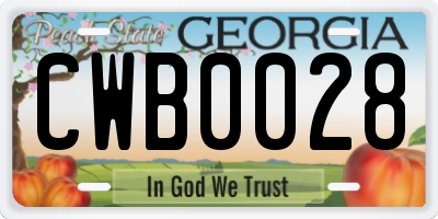 GA license plate CWB0028