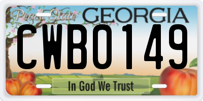 GA license plate CWB0149