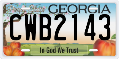 GA license plate CWB2143