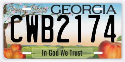GA license plate CWB2174