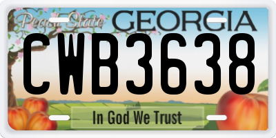 GA license plate CWB3638