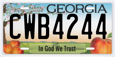 GA license plate CWB4244