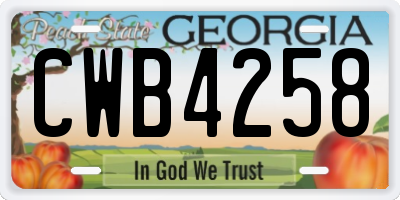 GA license plate CWB4258