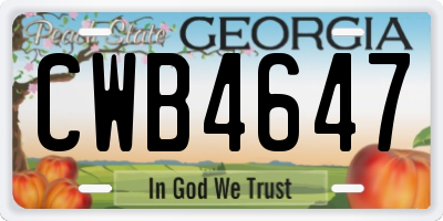 GA license plate CWB4647