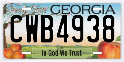 GA license plate CWB4938