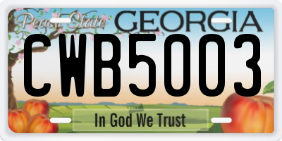 GA license plate CWB5003