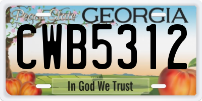 GA license plate CWB5312