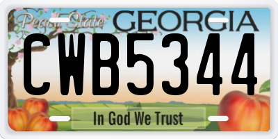 GA license plate CWB5344