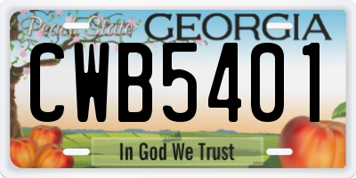 GA license plate CWB5401