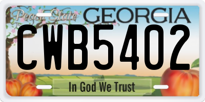 GA license plate CWB5402
