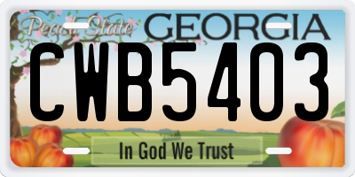 GA license plate CWB5403