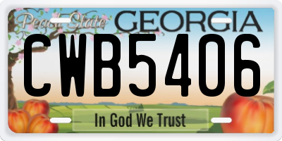 GA license plate CWB5406