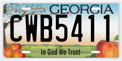 GA license plate CWB5411
