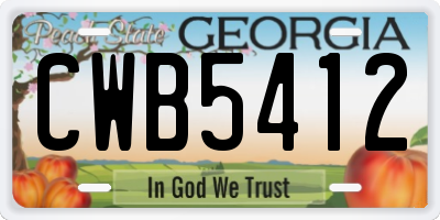 GA license plate CWB5412