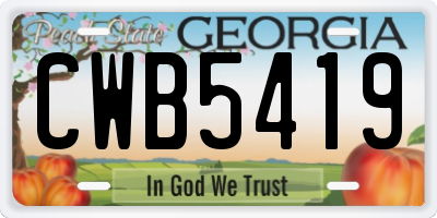GA license plate CWB5419