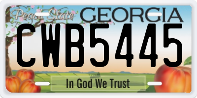 GA license plate CWB5445