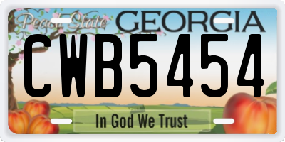 GA license plate CWB5454