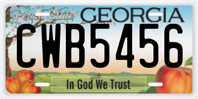 GA license plate CWB5456