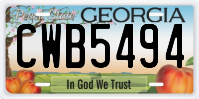 GA license plate CWB5494