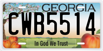 GA license plate CWB5514