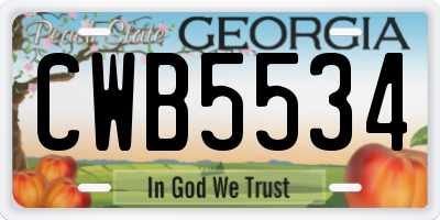 GA license plate CWB5534