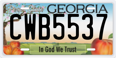 GA license plate CWB5537