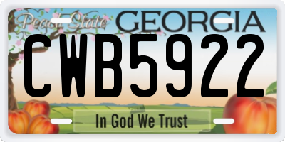 GA license plate CWB5922